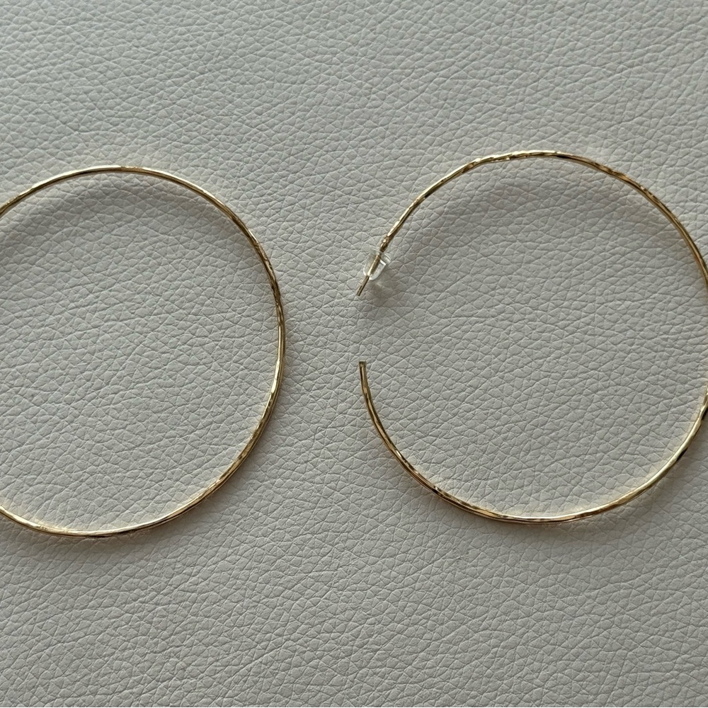 Gold Textured Hoop Earrings 3”